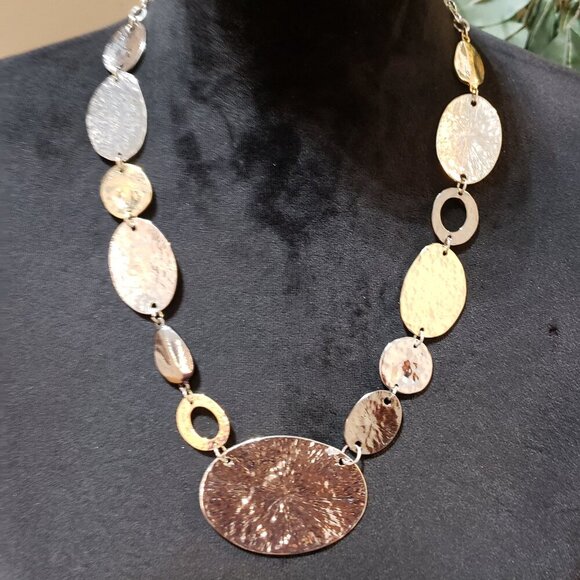 Womens Multi Tone Large Hammered Link Boho Necklace Jewelry with Lobster Clasp - Picture 1 of 7